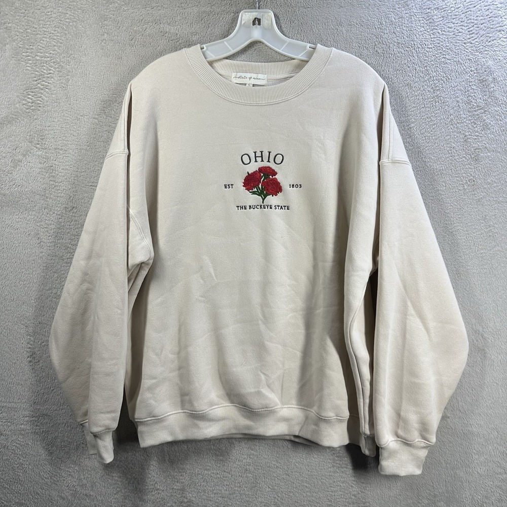 State Of Mine Crewneck Sweatshirt Ohio "The Buckeye State" Est 1803 Ivory Sz L